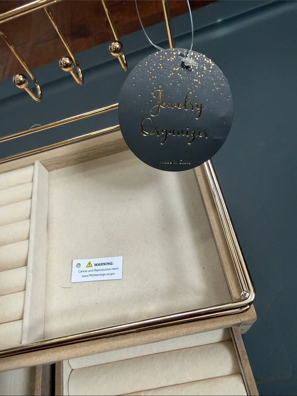 Gold Jewelry Organizer Box with Earring & Ring Storage
